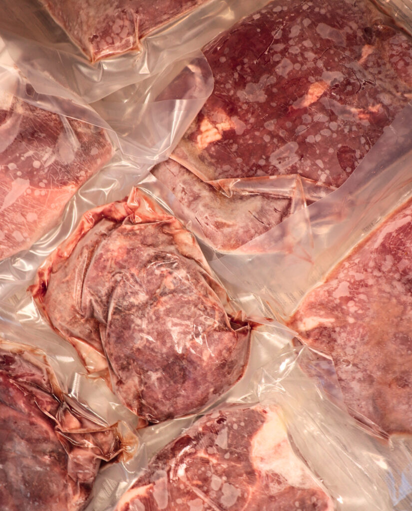 Frozen meat from a farm