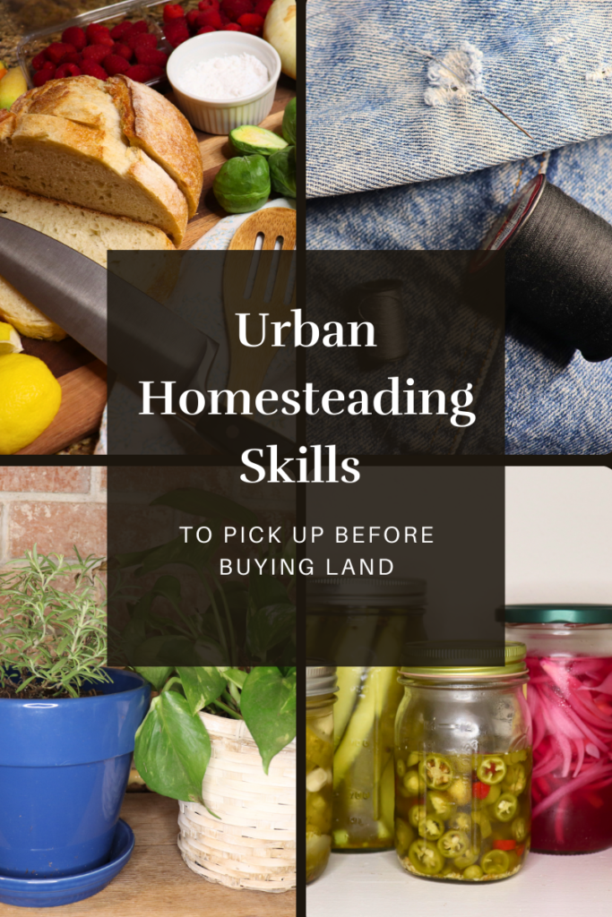 Collage of photos featuring urban homesteading skills discussed in the post