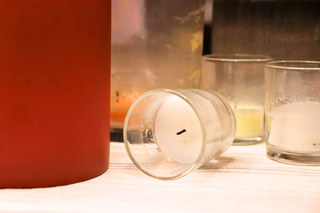 Old candles on a cloth