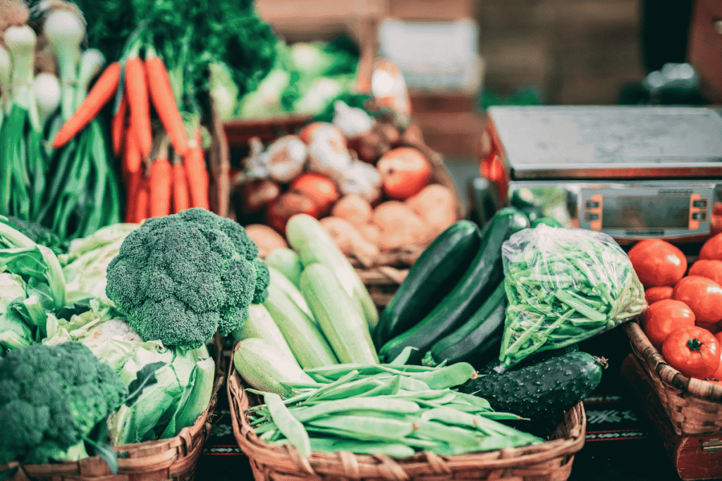 Baskets of vegetables at a Farmer's Market