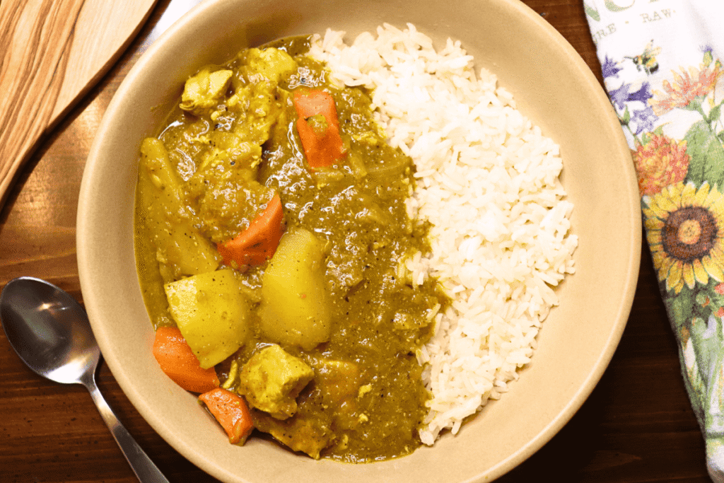 Bowl of Japanese chicken curry with rice