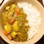bowl of white rice and Japanese chicken curry