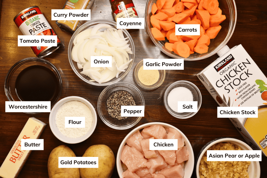 Japanese curry ingredients with labels